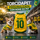 TorcidaPet™ Roupinha Personalizada Copa do Mundo Brasil | Com Nome e Número para Cachorro e Gato Tecido Respirável